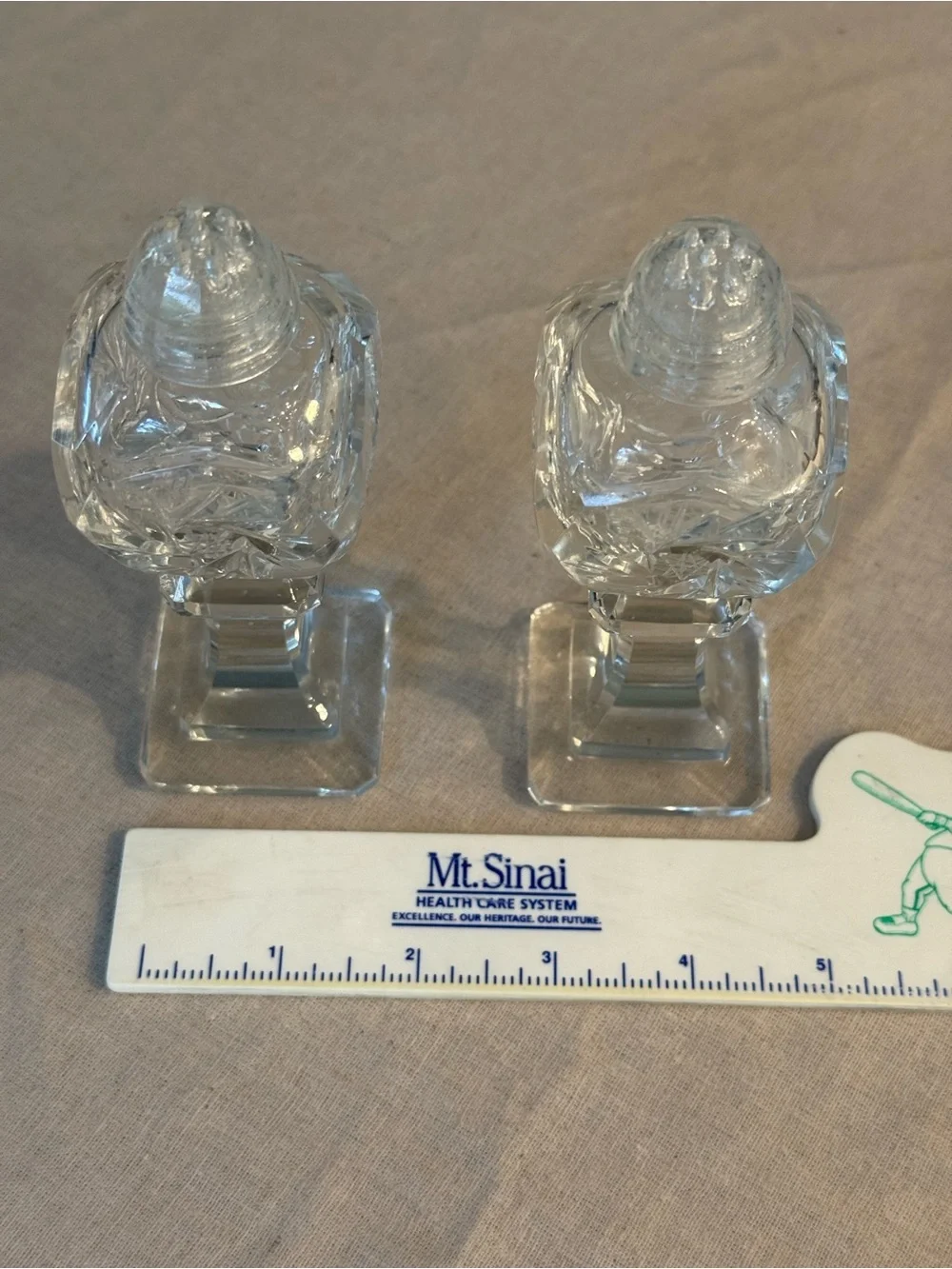 Vintage Cut Crystal Salt and Pepper Shaker Set with Glass tops Clear 5”